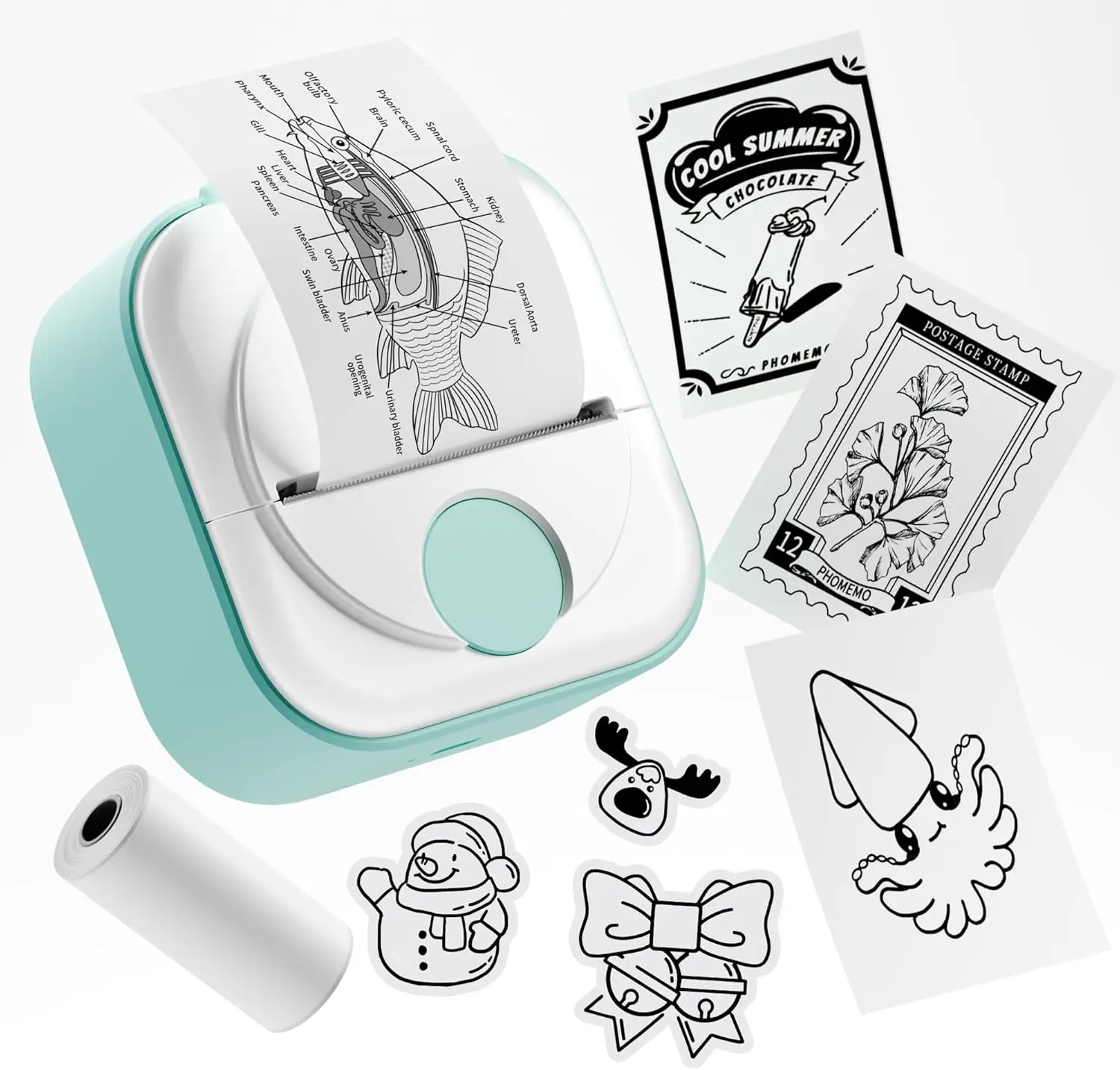 Q02 미니 열전사 스티커 프린터, 블루투스, 1롤 용지, DIY 스티커, 메모, 선물