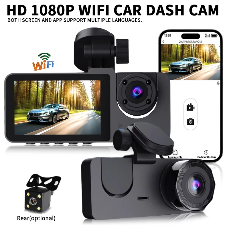 UHD Dashcam Car Dash Cams Dvr 1080P Loop Recording 24H Parking Monitoring IR Night Vision Rear Camera Supports WiFi APP Control