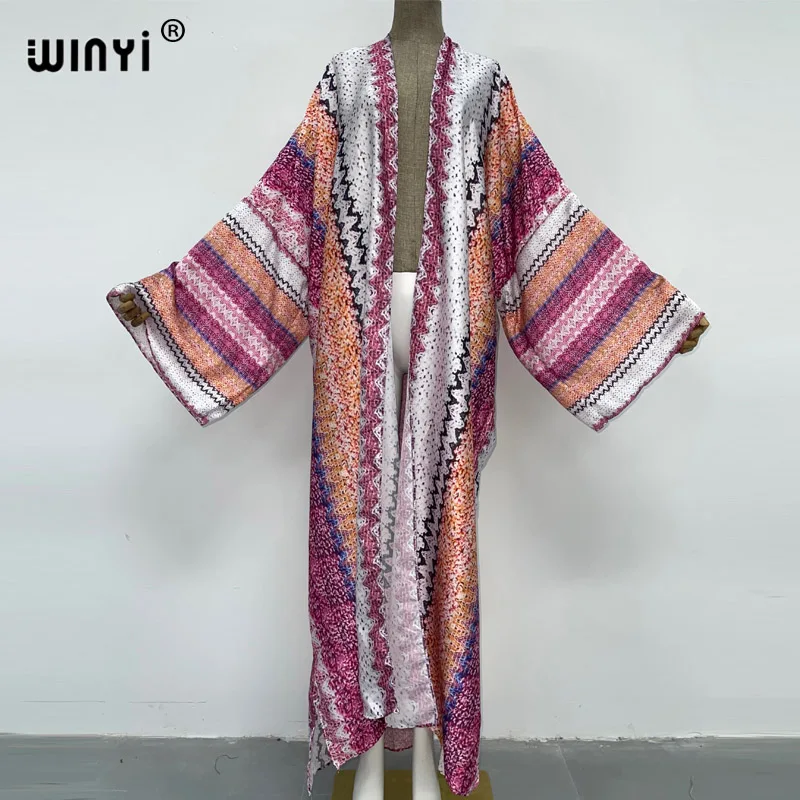 WINYI-Vestido Maxi Solto Feminino, Cardigã Longo, Coquetel, Boho Maxi, Praia, Feriado, Cobertura de Natação na Europa, Novo Kimonos Estampado, 2023