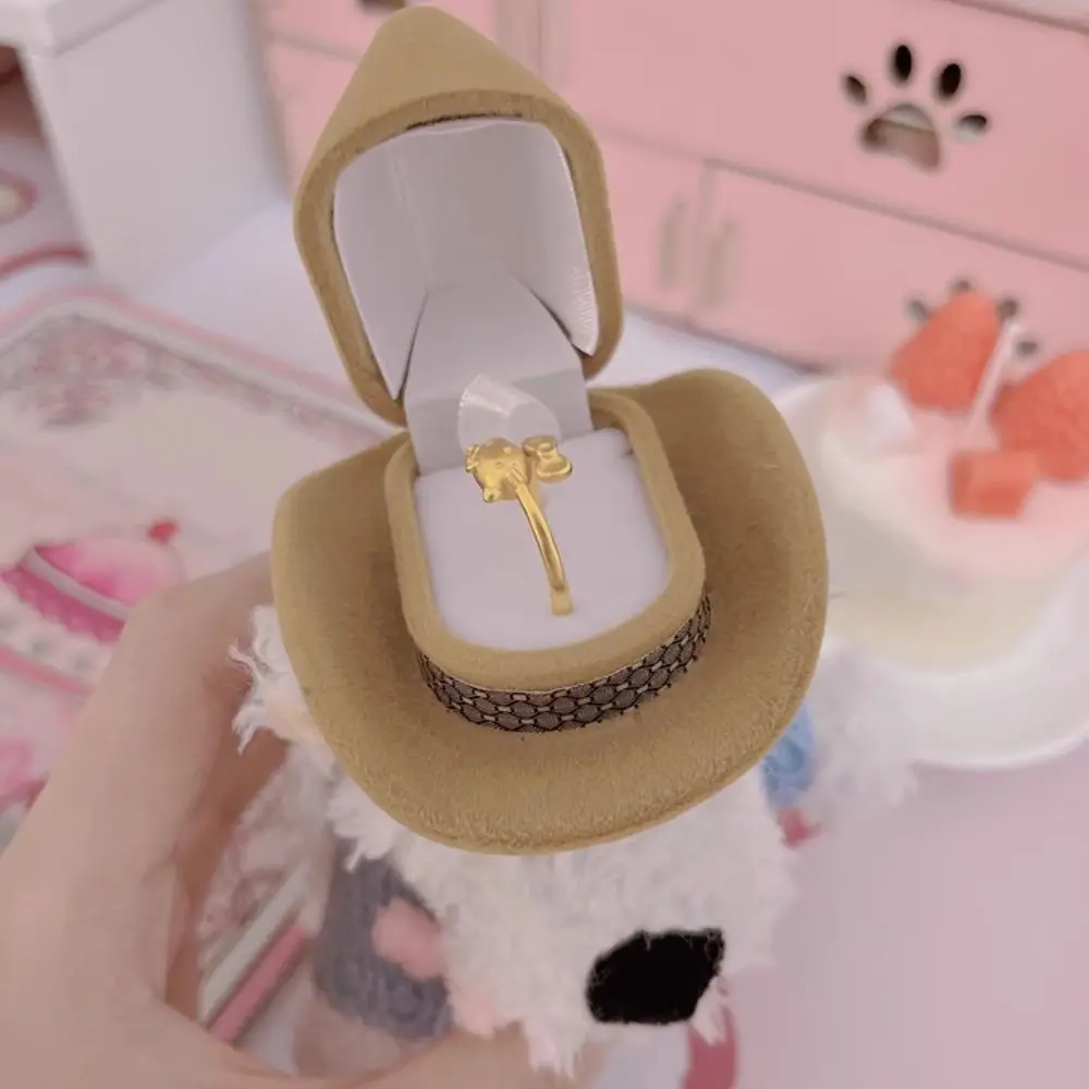 Kawaii عرض أفخم جرو دمية صندوق خاتم أفخم الكرتون خاتم الزواج محشوة لطيف زوجين خواتم حامل مجوهرات المنظم