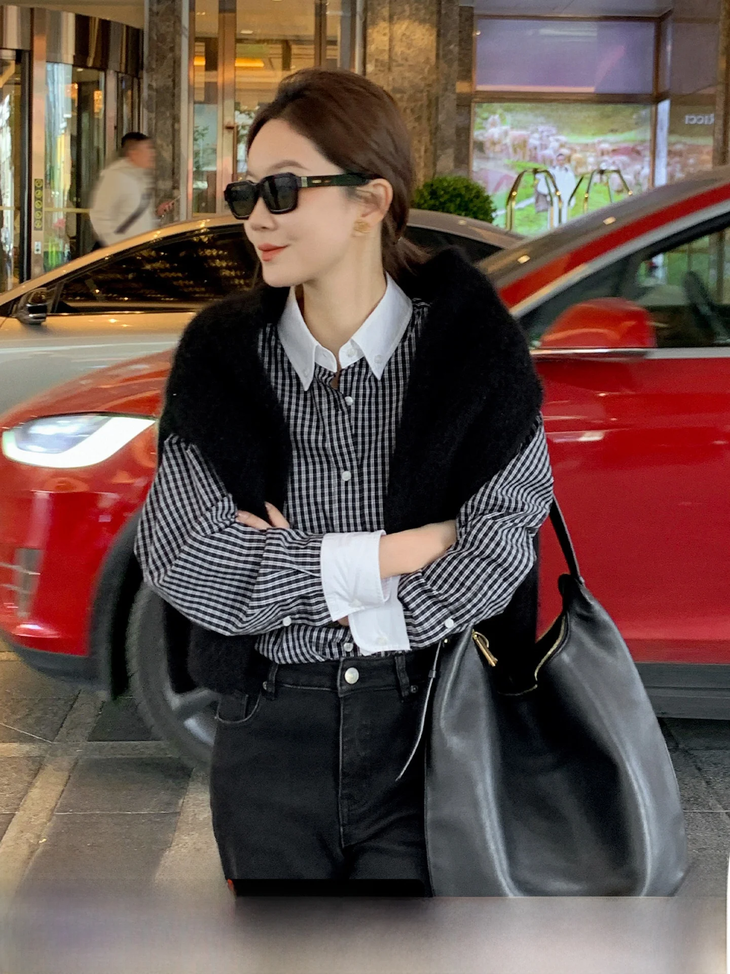 

Ribeelin Sisy Women's Plaid irt Casual Versatile Loose Slimming Long Sve Winter 2025 Color Blo Collar Commute Sle