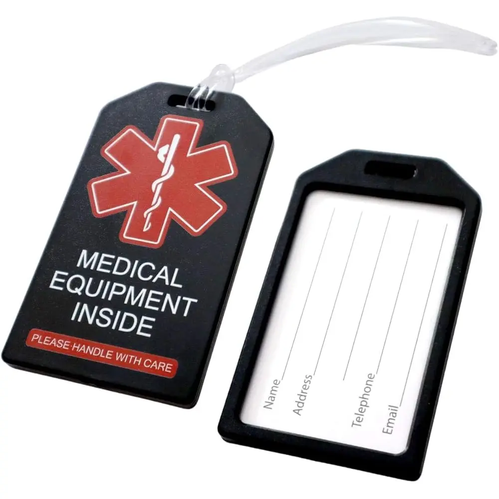 

2 Pack - Heavy Duty Medical Equipment Luggage Tags CPAP/BIPAP w/Plastic Loops - Respiratory Therapy Machine Device Carry On B