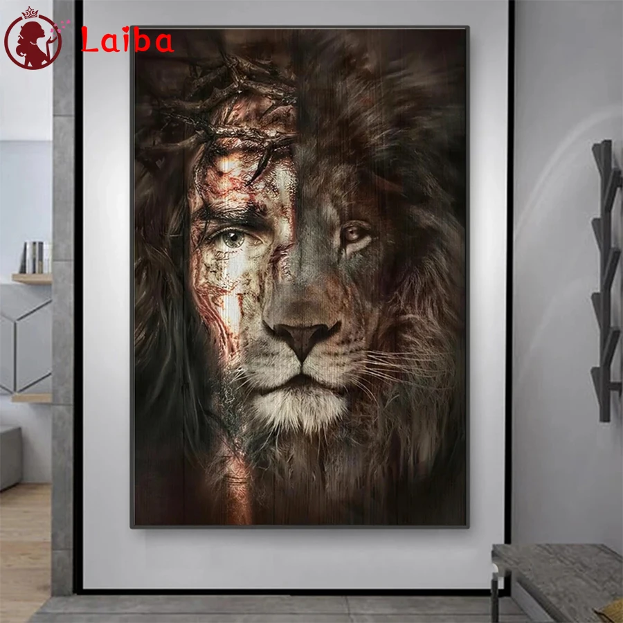 

Diamond Embroidery Abstract human face lion animal art Full Square round Diamond Mosaic Art Painting Cross Stitch Wall Decor