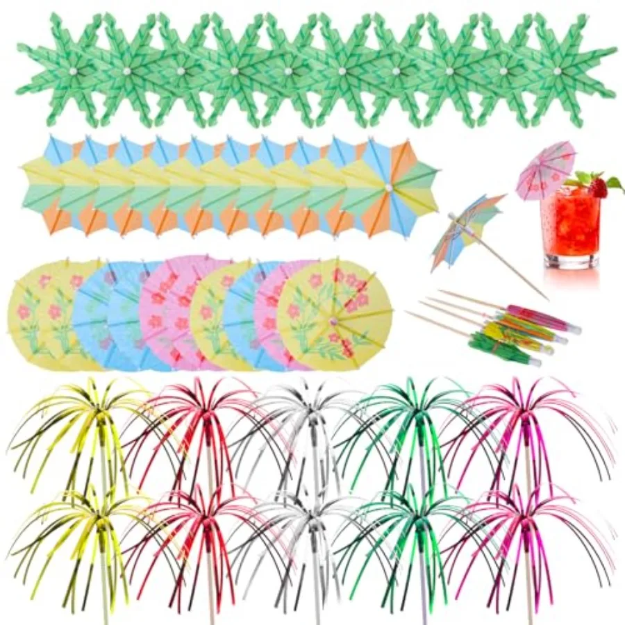 Drink Umbrellas Cocktail Picks, Firework Drink Stirrers Coconut Palm Umbrellas, Tropical Cocktail Sticks Drink Umbrella for Fru