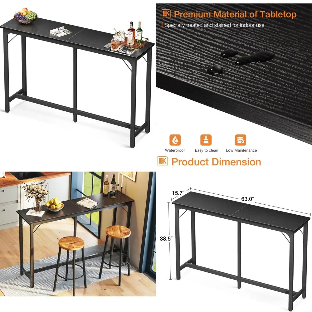 ODK 63 inch Bar Table, Bar Height Pub Table, Counter Height Bar Table, Rectangular High Top Kitchen & Dining Counter Tables with