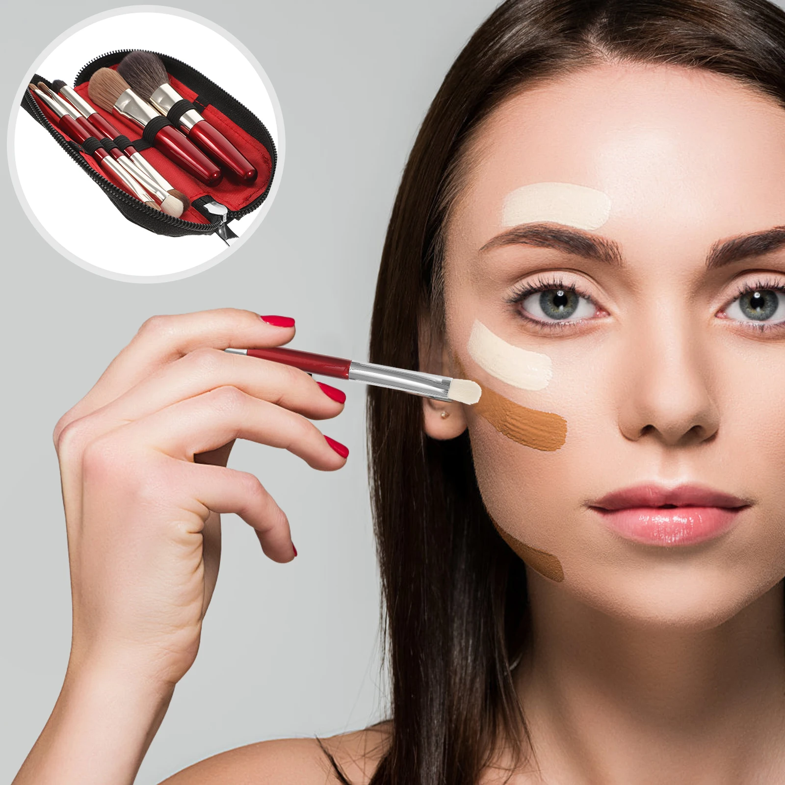 

1 set Mini Brush Set Compact Portable Makeup Tool Women Brushes Blush Eyeshadow Travel Cosmetics Supplies Sturdy Handle Durable