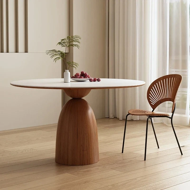 

A Slate round table all solid wood dining table household small apartment simple dining table