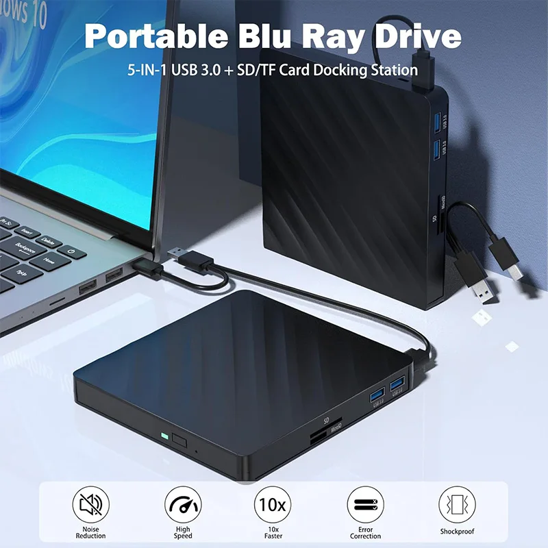 External Blu ray Drive USB3.0 Type-C BD-Combo CD DVD Reader Player Optical Drive for Laptop PC Windows Mac