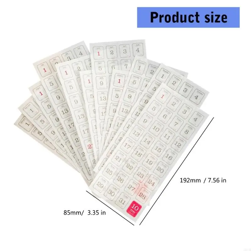 20CB 12 Sheets Calendar Sticker Scrapbook Accessories Sticker 365 Days Sticker Number Sticker for Photo Album Notebook