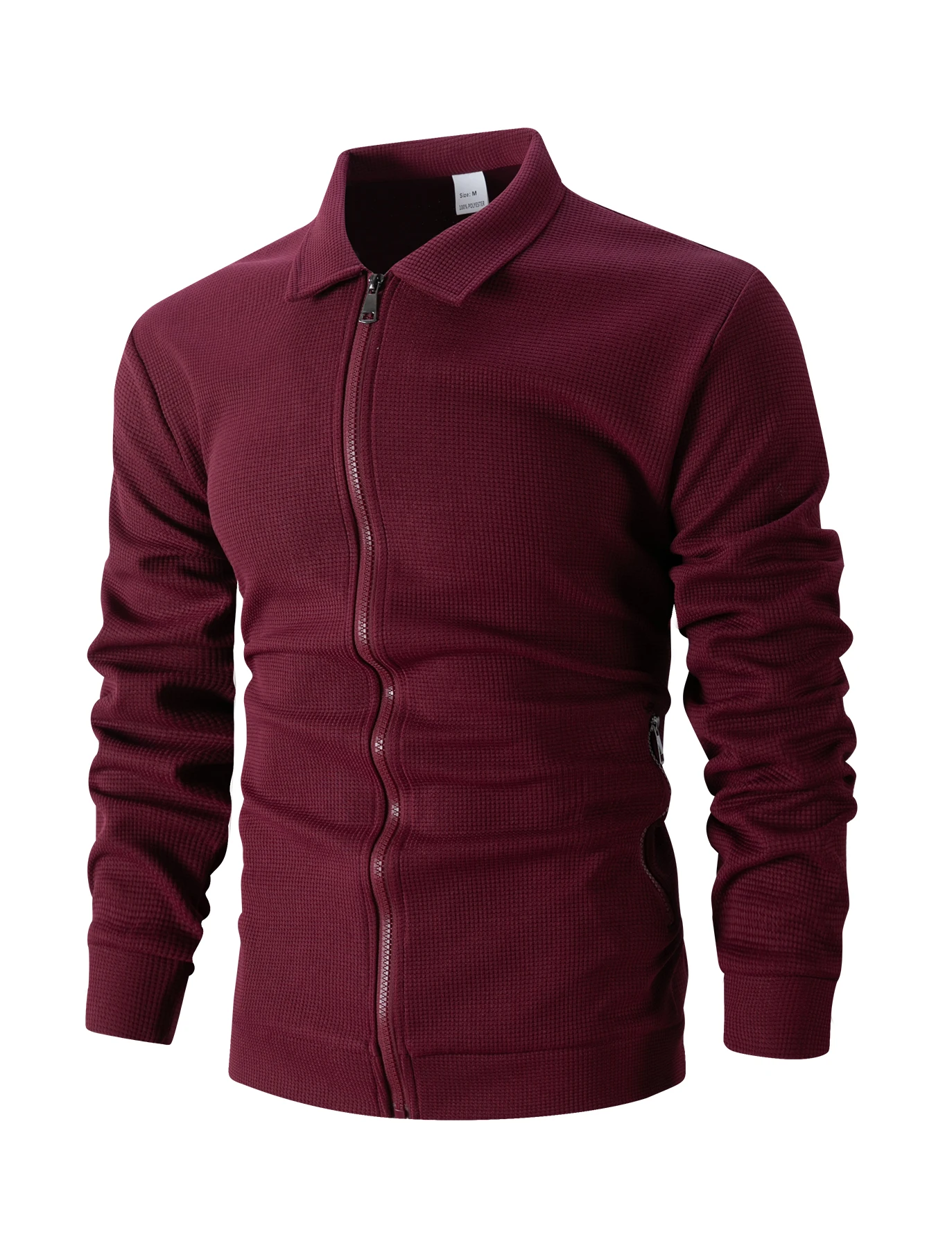 Herren-Waffelstrickjacke mit Knöpfen und Reißverschluss – Langer, lässiger Mantel mit Reißverschluss und Reißverschlusstaschen – unverzichtbar für Einkäufe und Verabredungen – Detail 18