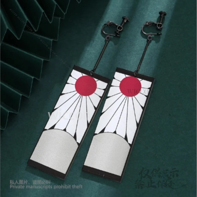 Pendientes acrílicos Clips para las orejas accesorios de estilo accesorios Anime Kamado Tanjirou Demon Slayer Cosplay disfraz Clip para la oreja Halloween Unisex