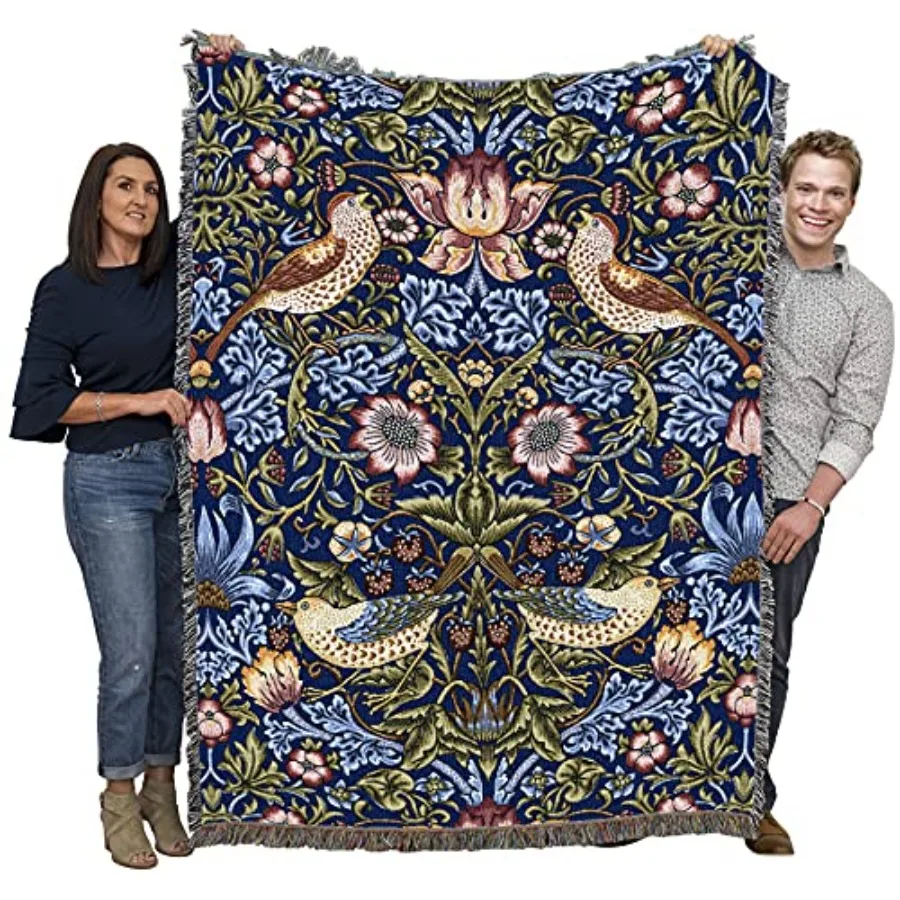 

Плед William Morris Strawberry ief Indigo - ручная работа, подарок, тканый из хлопка - Сделано в Египте A 724