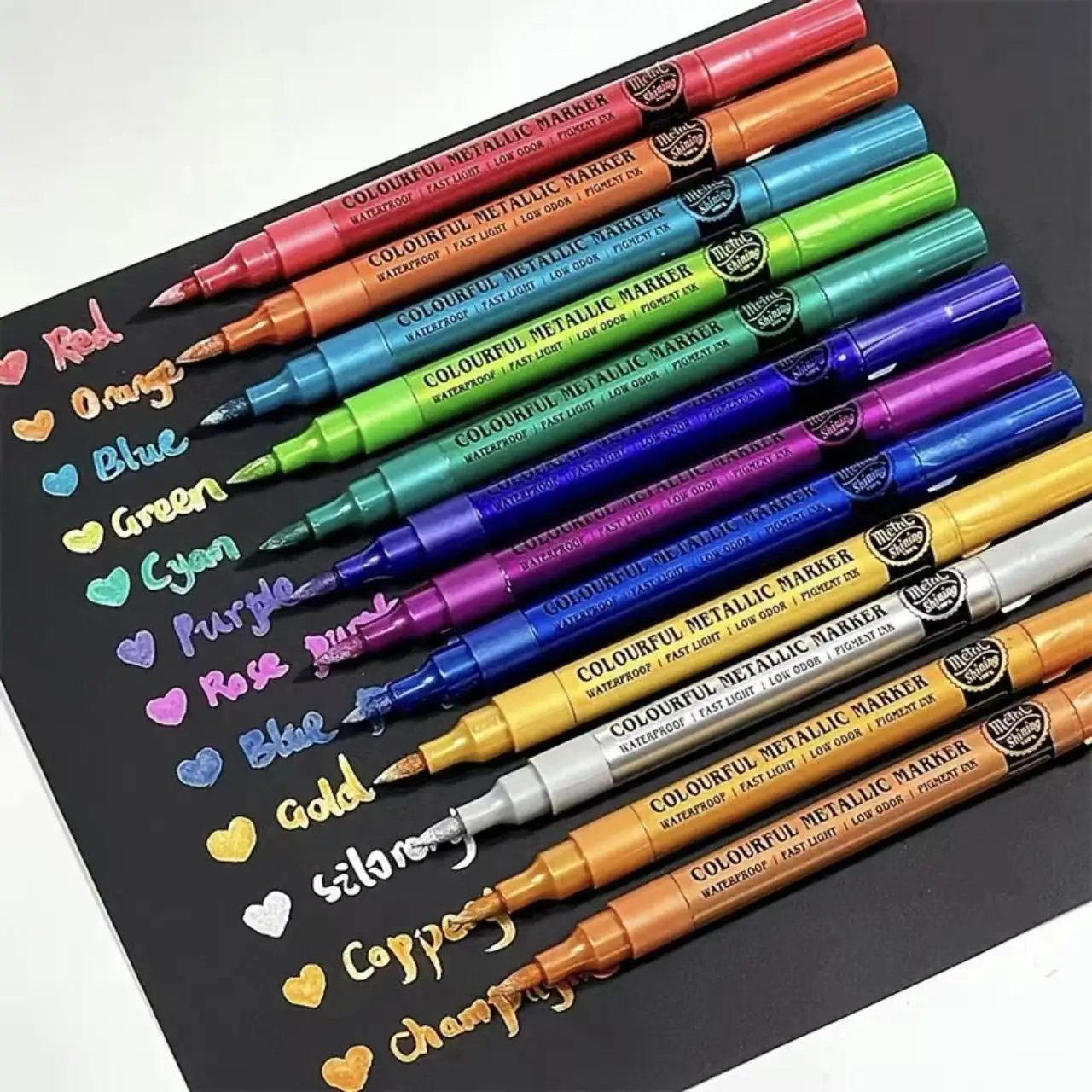 

12PCS No Bleed Metallic Marker Pens Soft Brush Tip Vibrant Colors Art Drawing Set for Adults & Kids Crafts