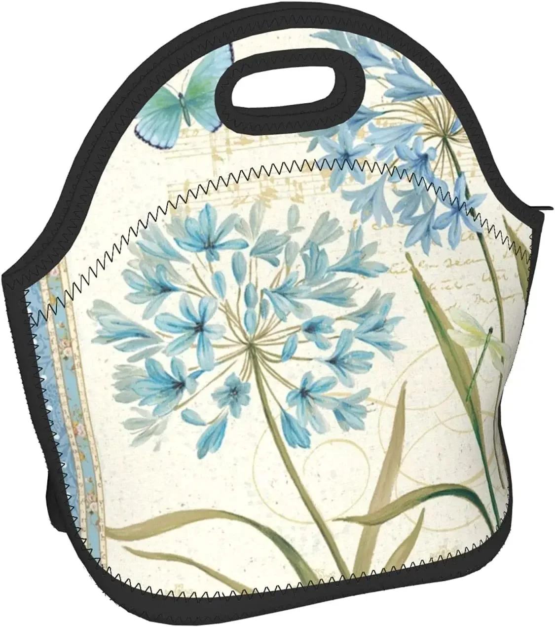 Blue Flower Neoprene Lunch Bag/Lunch Box/Lunch Tote/Picnic Bags Insulated Cooler Travel Organizer School Work Office