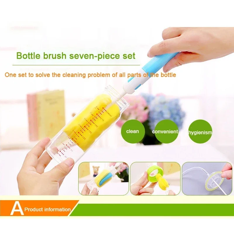 Pacifier Straw Brush Kit Bottle Clean Tool Set Baby Bottle Brush Set Infant Nipple 360-degree Rotating Clean Sponge Spout Cup