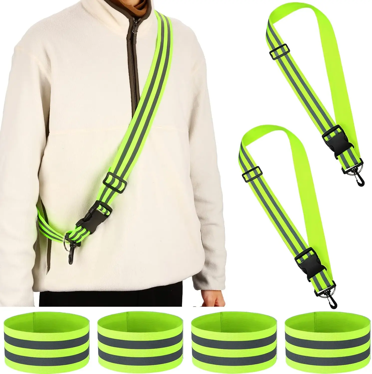 

6 Pcs Reflective Sash for Night Walking, Adjustable Arm & Ankle Bands High Visibility Safety Gear