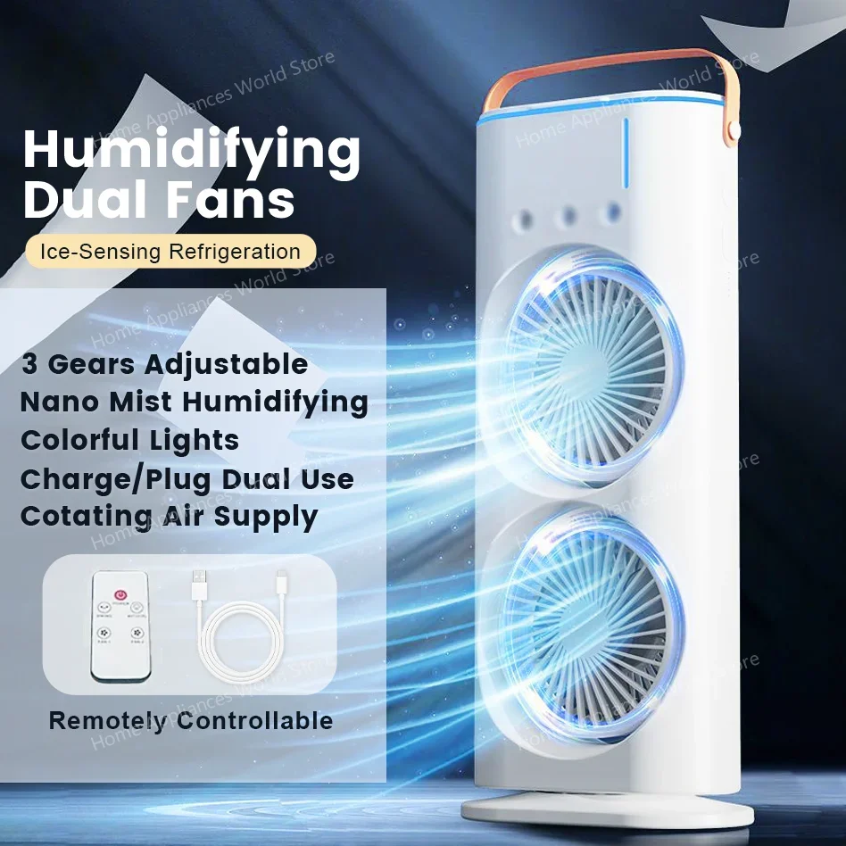 

Humidification Dual Fan Fast Refrigeration Remote Control Colorful Lights Type-C Interface Nano Mist Spray Office Household Fans