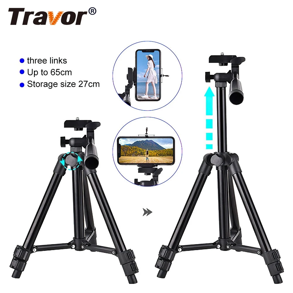 Travor Camera Tripod Lightweight Portable Adjustable Stand for Mobile Cell Phone Mount Camera Gopro Live