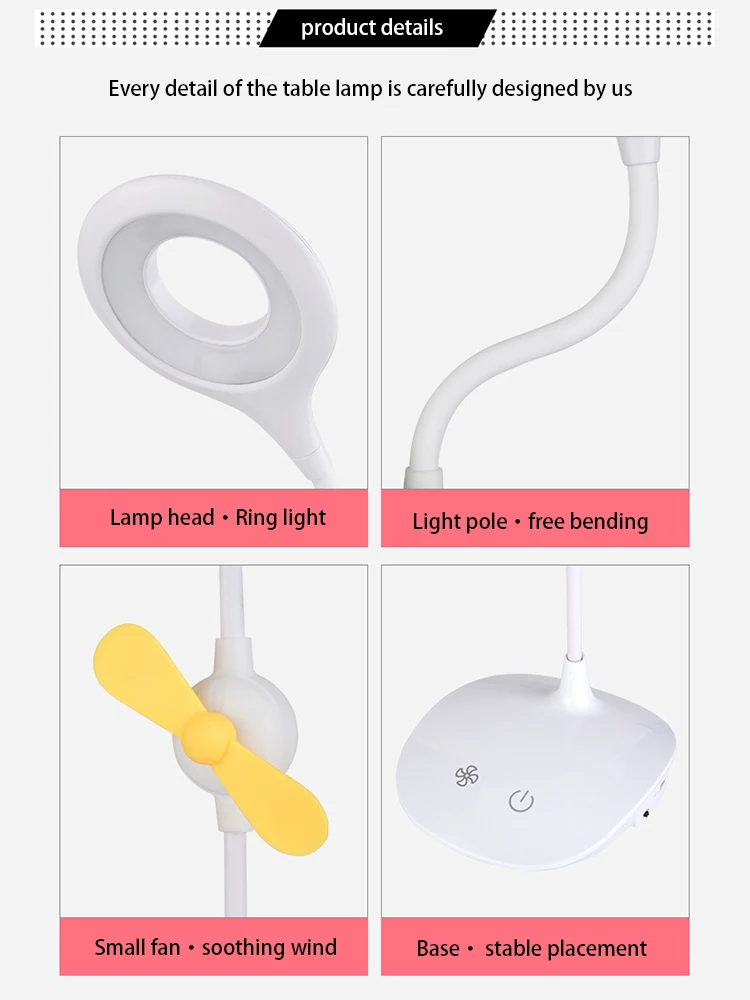مصباح طاولة إبداعي متعدد الوظائف مع مروحة متكاملة لسطح المكتب لشحن سكن الطلاب والقراءة مصباح الدراسة الضوئي الليلي