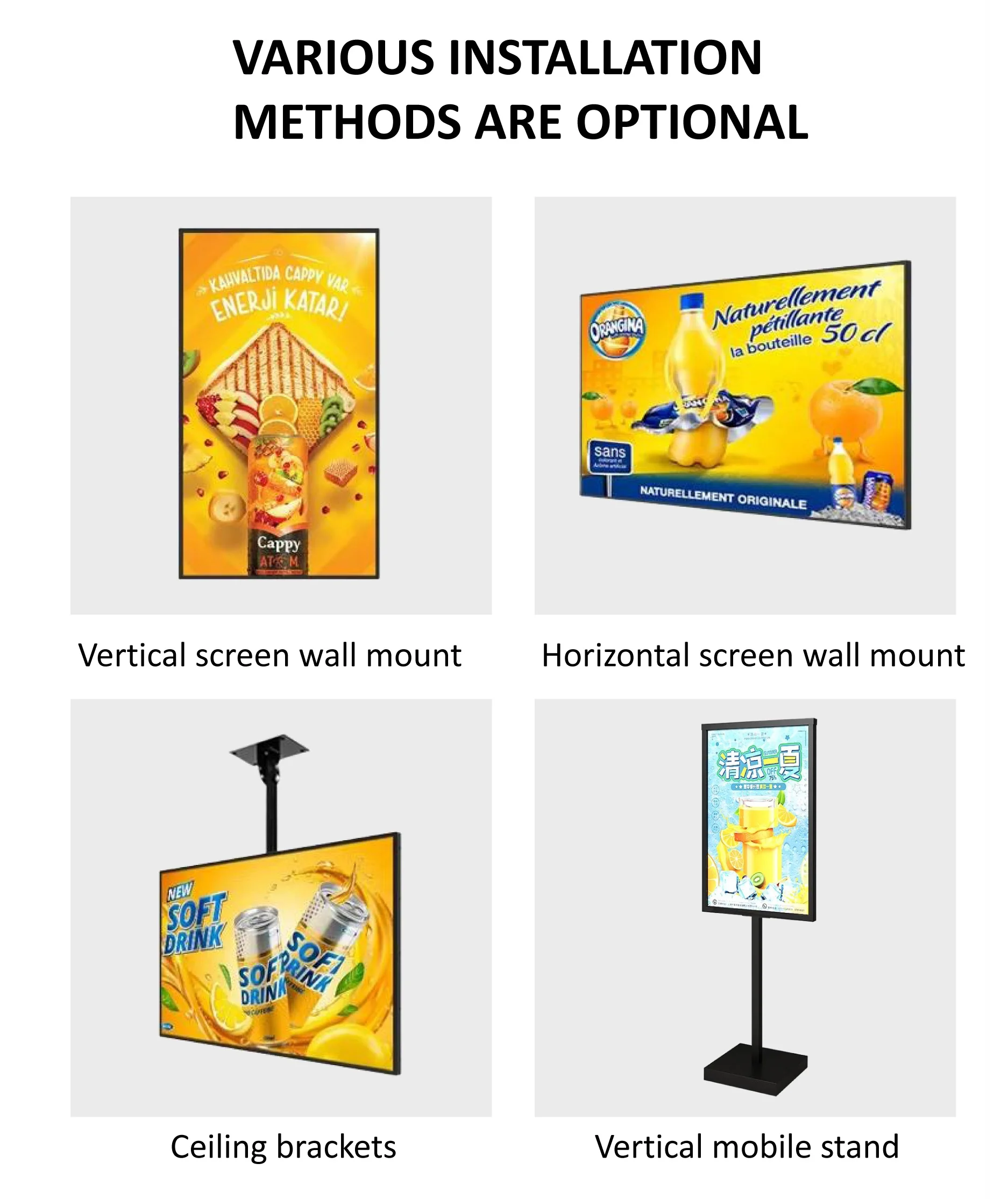 Indoor Black LCD Advertising Equipment with Android Digital Poster Touch Screen for Shopping Mall Use Features Animation Display