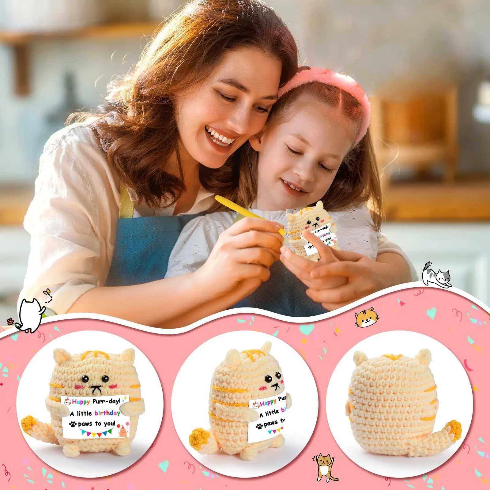 Funny Positive Cute Cat Animal Home Room Decor Mini Handmade Knitting Cat Desktop Ornament Birthday Gifts Christmas Decorations
