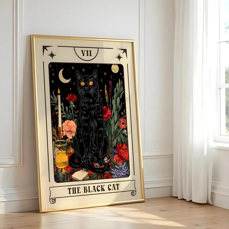 Modern,Nordic Tarot The Black Cat Wall Art Print Canvas Painting Poster Picture For Living Room,Bedroom Home Decor