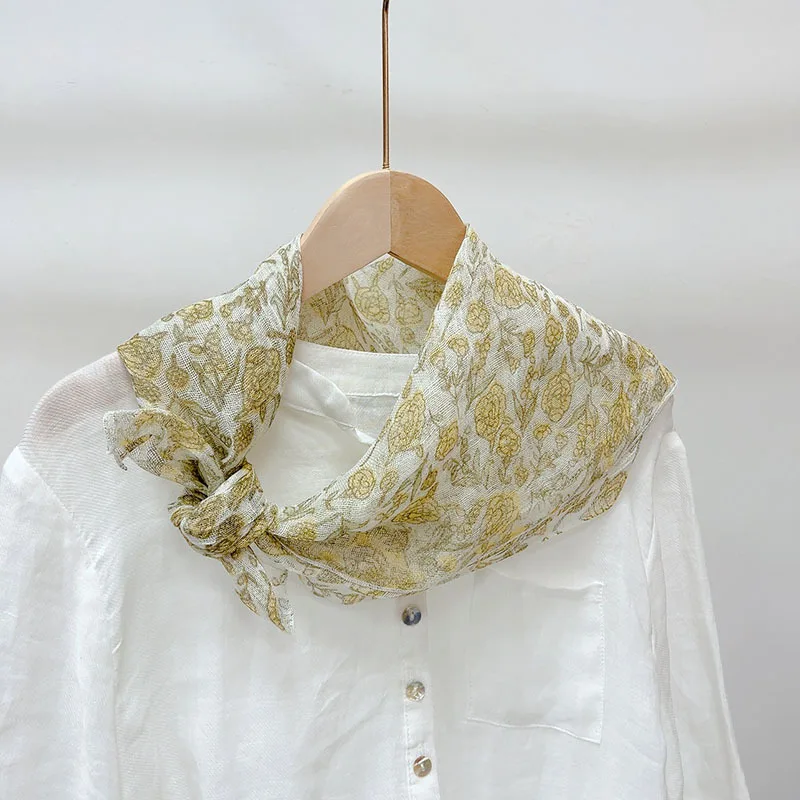 Spring and summer 100%  line  printed lightweight small square scarf slender scarf large-sized scarf shawl