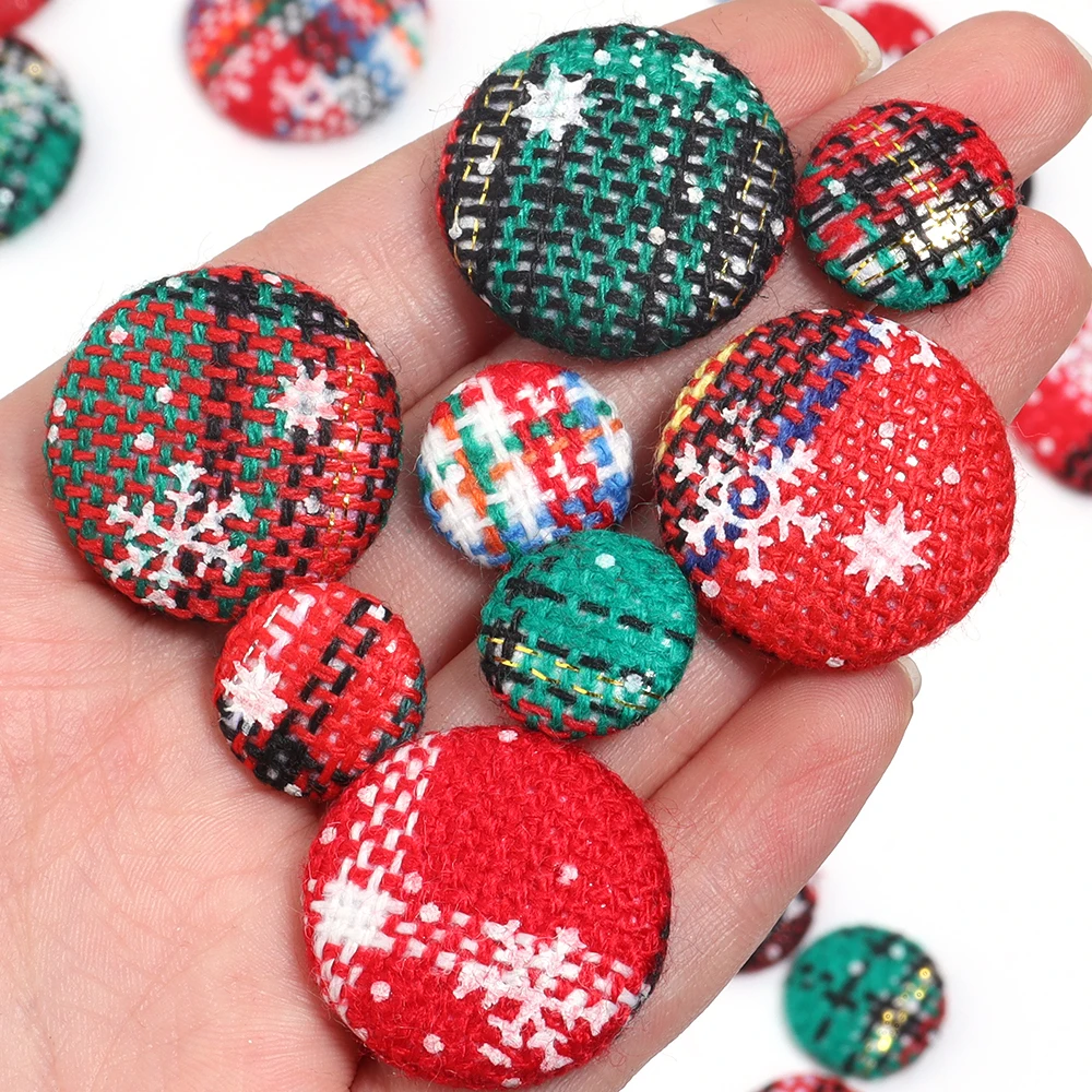 20Pcs/Lot Christmas Cloth Covered Buttons Round Decorative Sewing Button For DIY Crafts Materials Apparel Sewing Accessories