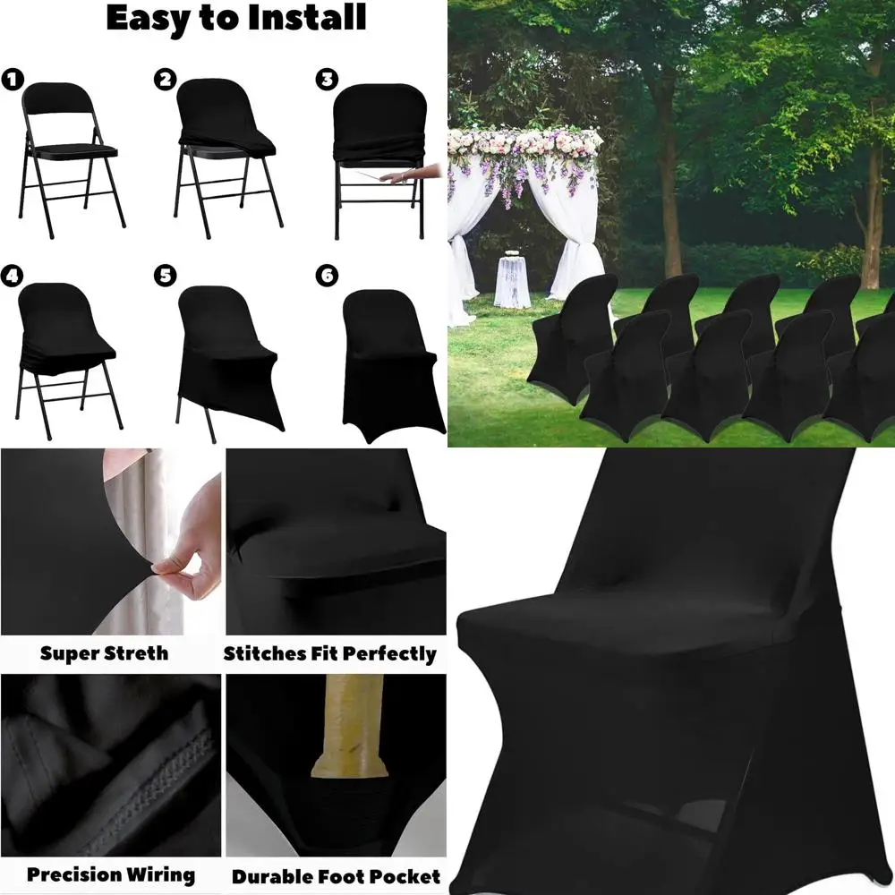 

50 Pack Stretch Chair Covers for Weddings, Parties, and Celebrations - Universal Fit, Washable Black Chair Protectors