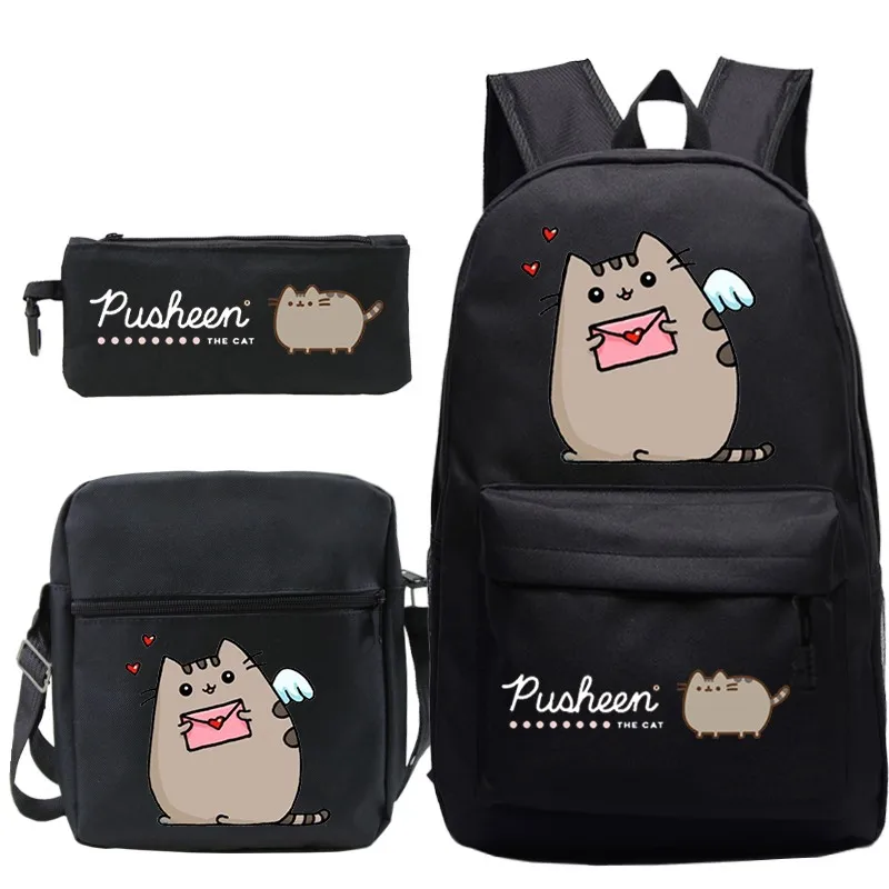 

Kawaii Cartoon Cat Backpack Student back to school bag 3 PCS/set Mochila Teens Casual backpack Boys Girls book bag Travel Bag