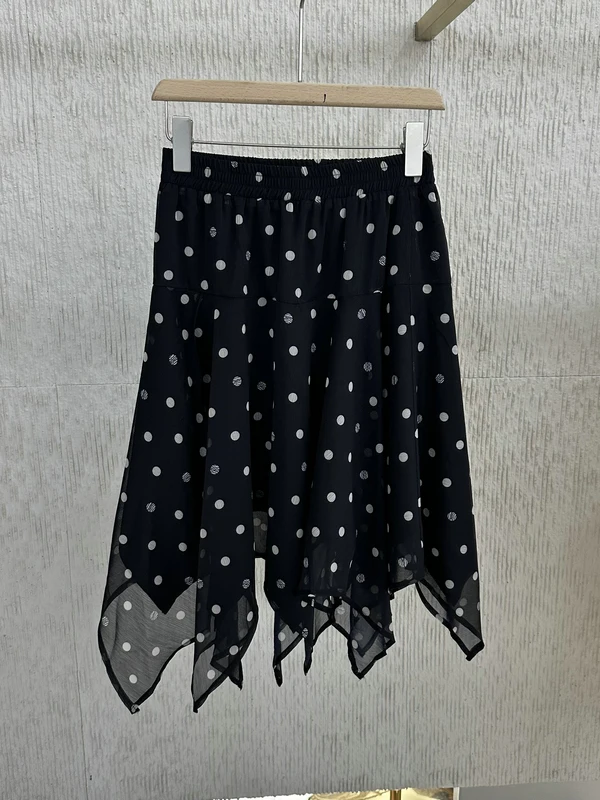 

Spring 2026 Women's Polka Dot Asymmetrical Skirt Elastic Waist A-Line Midi Skirt Korean Style Fashionable Half-length Skirt