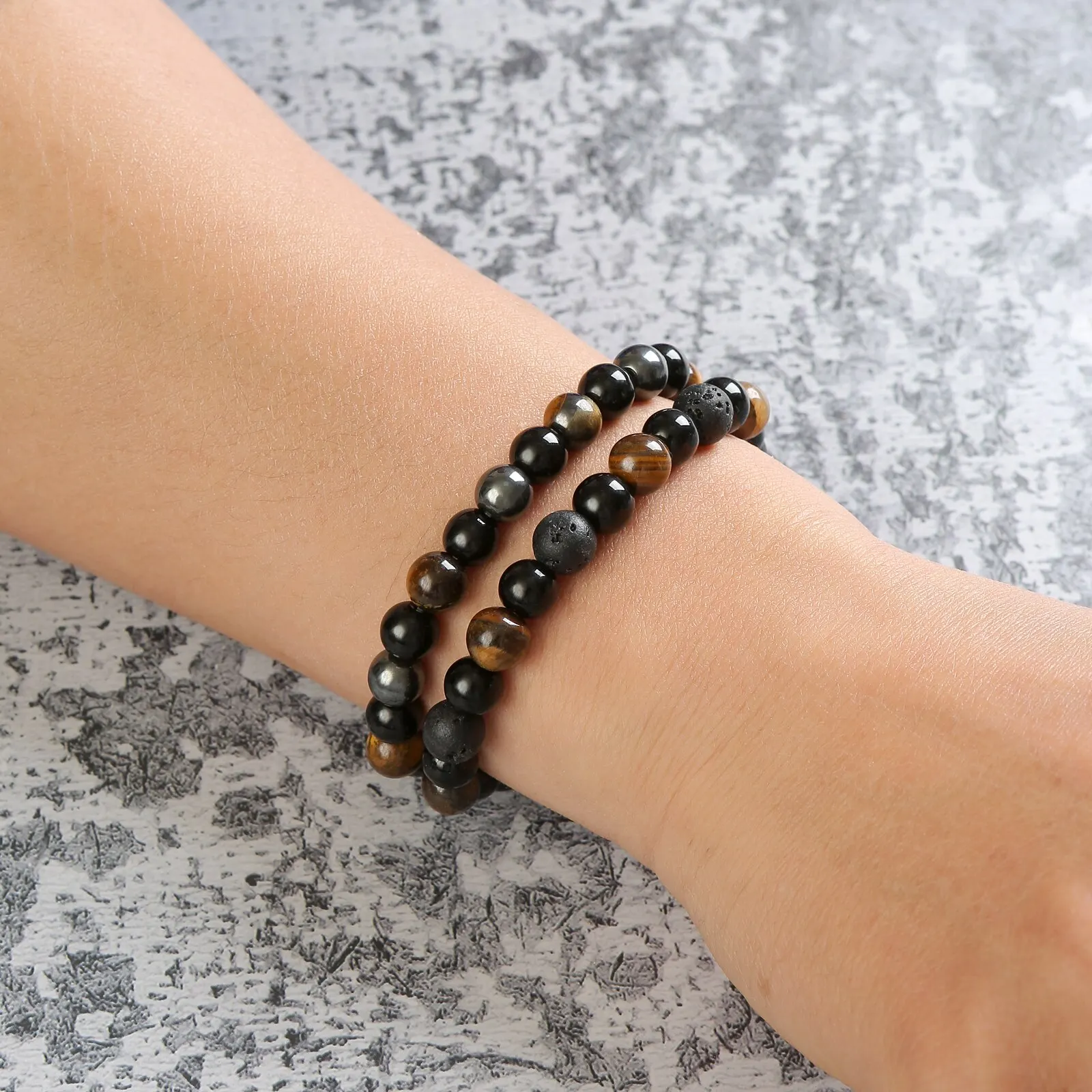 2PCS/Set Triple Protection Bracelet- Tiger's Eye, Black Obsidian, Hematite for Protection, and Balance-Healing Energy Bracelet image 3