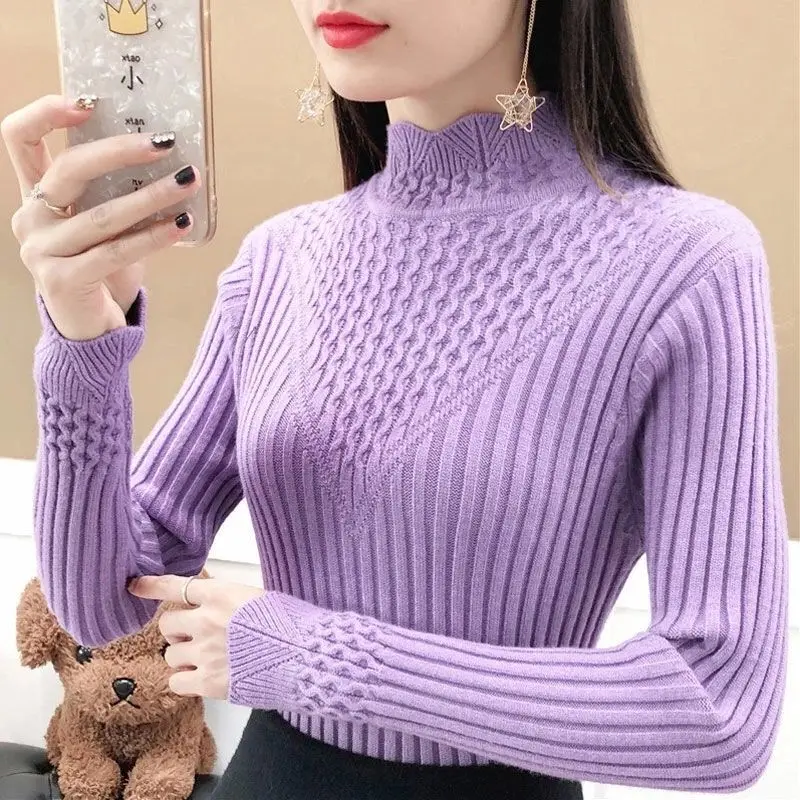 Non Velvet Sweter Damski Pullover Semi High Neck Jesień i Zima Slim Fit Wszechstronny Dzianinowy Sweter Damski z Długim Rękawem