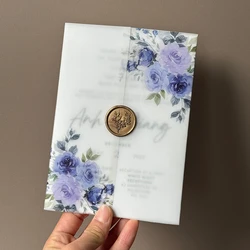 PURPLE  flower Vellum  Wrap suitable for a 5 x 7 Wedding Invitation