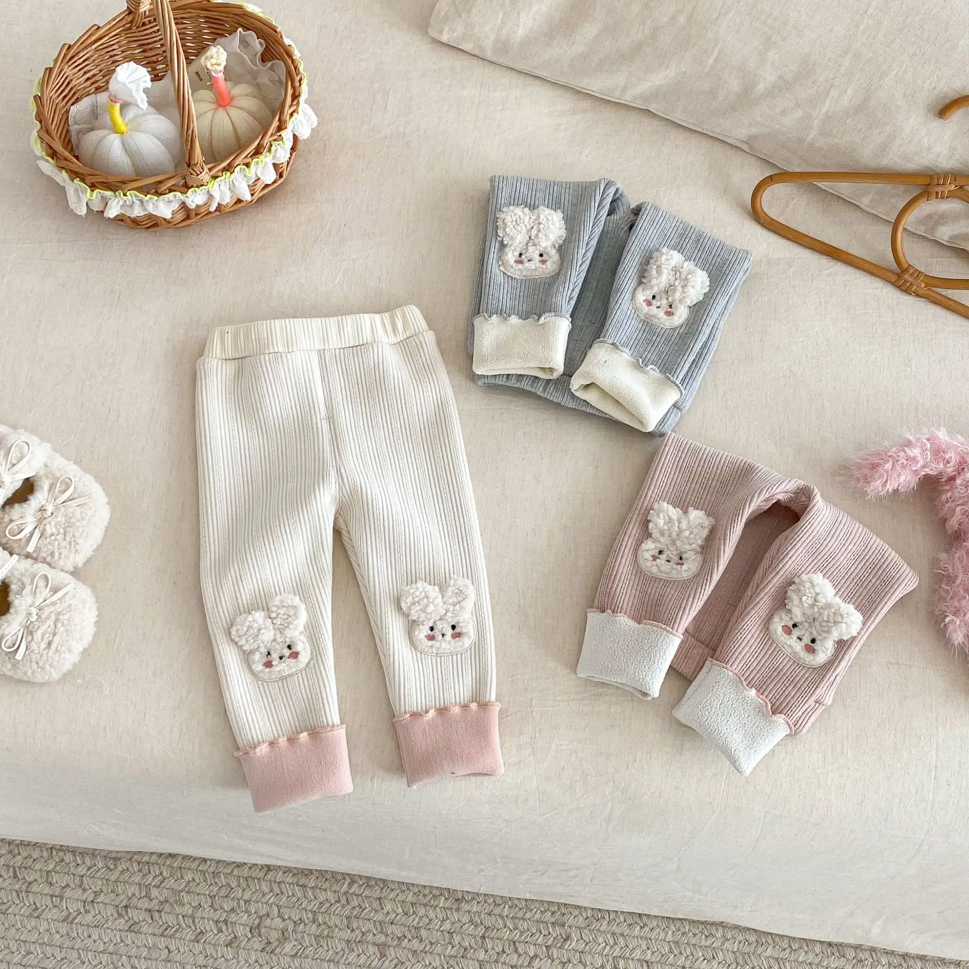 0–5 Jahre Kinder-Mädchen-Leggings, Kleidung, 2026, Frühling, mit Fleece gefüttert, niedliches Kaninchen, bestickt, warme lange Hose, weiche, dehnbare Hose – Detail 14