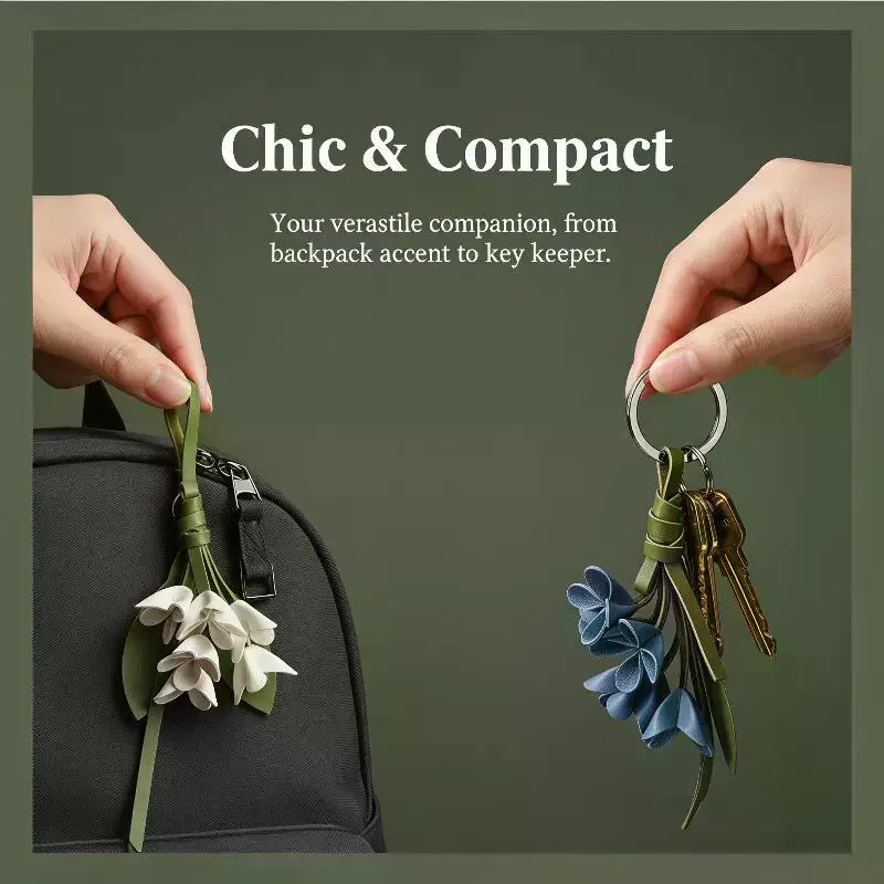 1Pcs Leather Keychain Multi-color Hanger Flower Pu Leather Pendant Handmade Car Keyring Creative Cartoon Bag Ornament