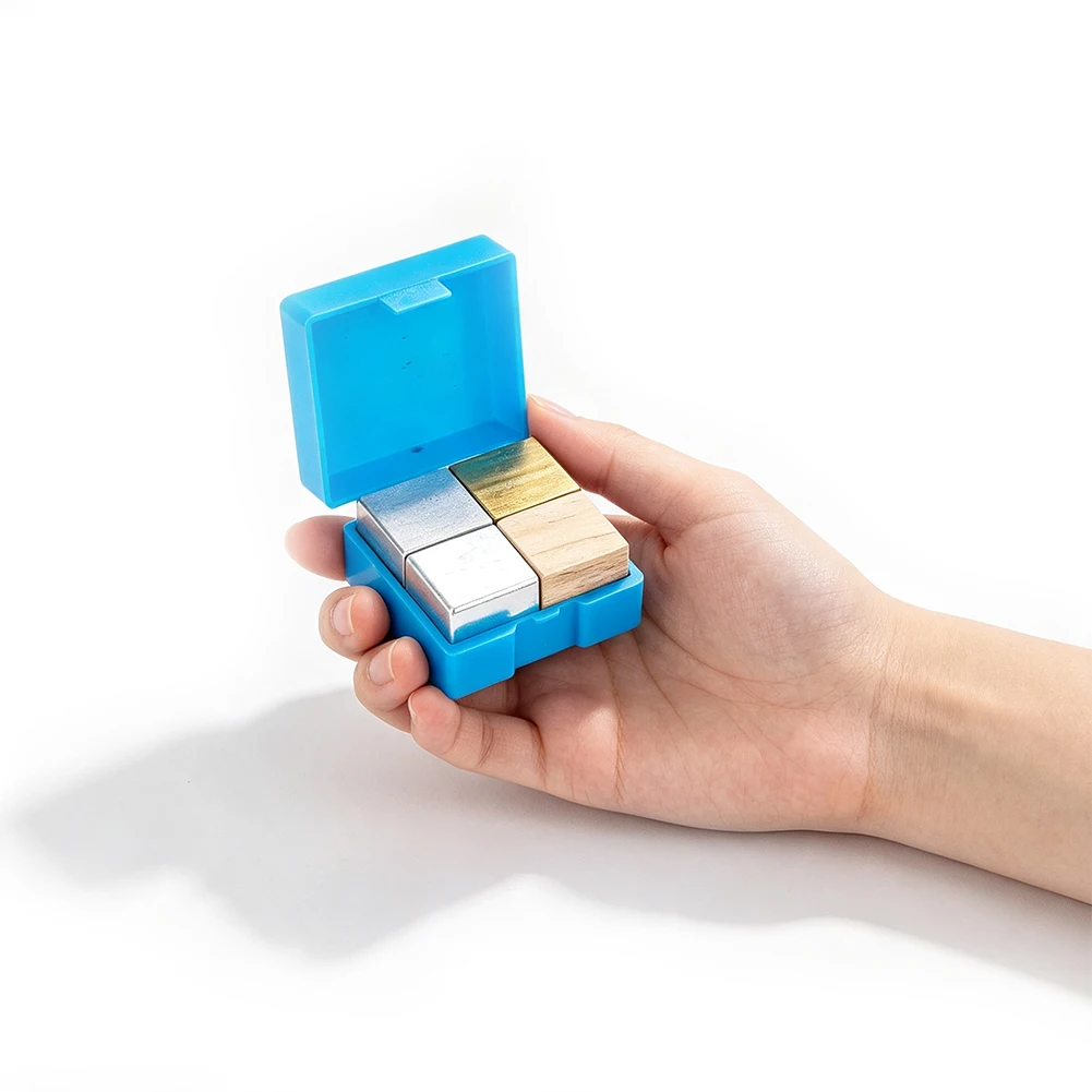 4pcs Metal Density Cubes Set Copper Iron Aluminum Wood Equal Volume Cubes Physics Teaching Experiment Kit with Box