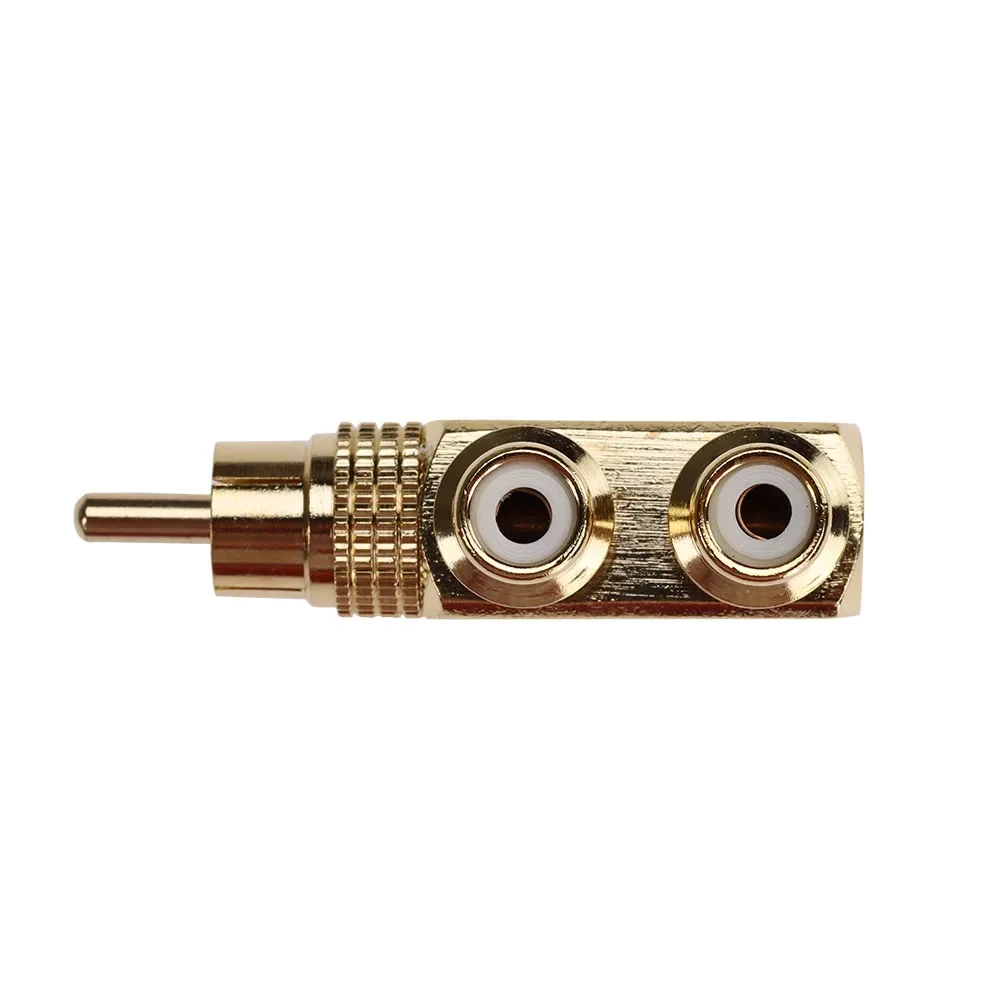 Gold Plated RCA Male to 2 RCA Female Splitter F Adapter AV Video Audio Connector Converter