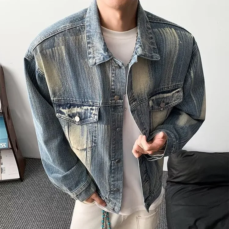 معطف رجالي كبير الحجم من قماش الدنيم للخريف والشتاء بربطة عنق صبغ فيتي طويل Sve ملابس عمل معطف أمريكي Sle Clean Fit Youth Faion #3