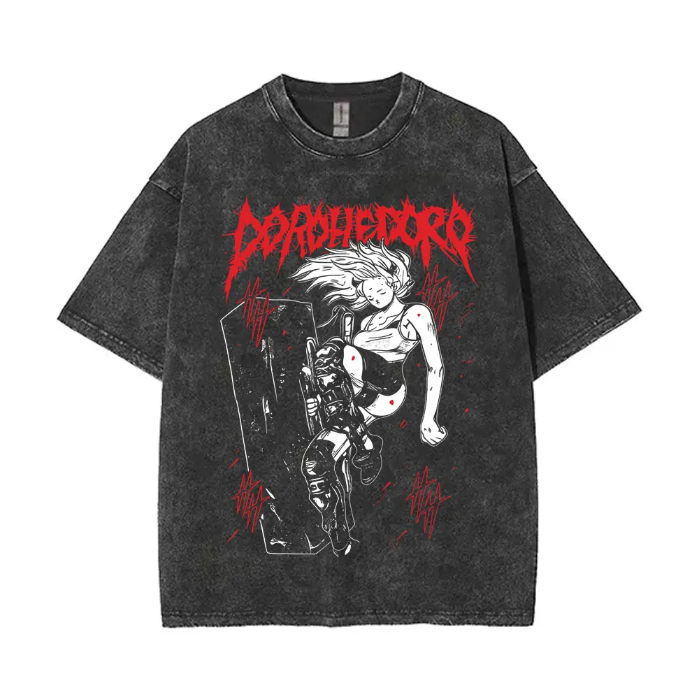 Custom Washed Vintage Anime Dorohedoro Welcome To Chaos Kaiman Graphic T-shirts Men Women Cartoon Manga Oversized Short Sleeve