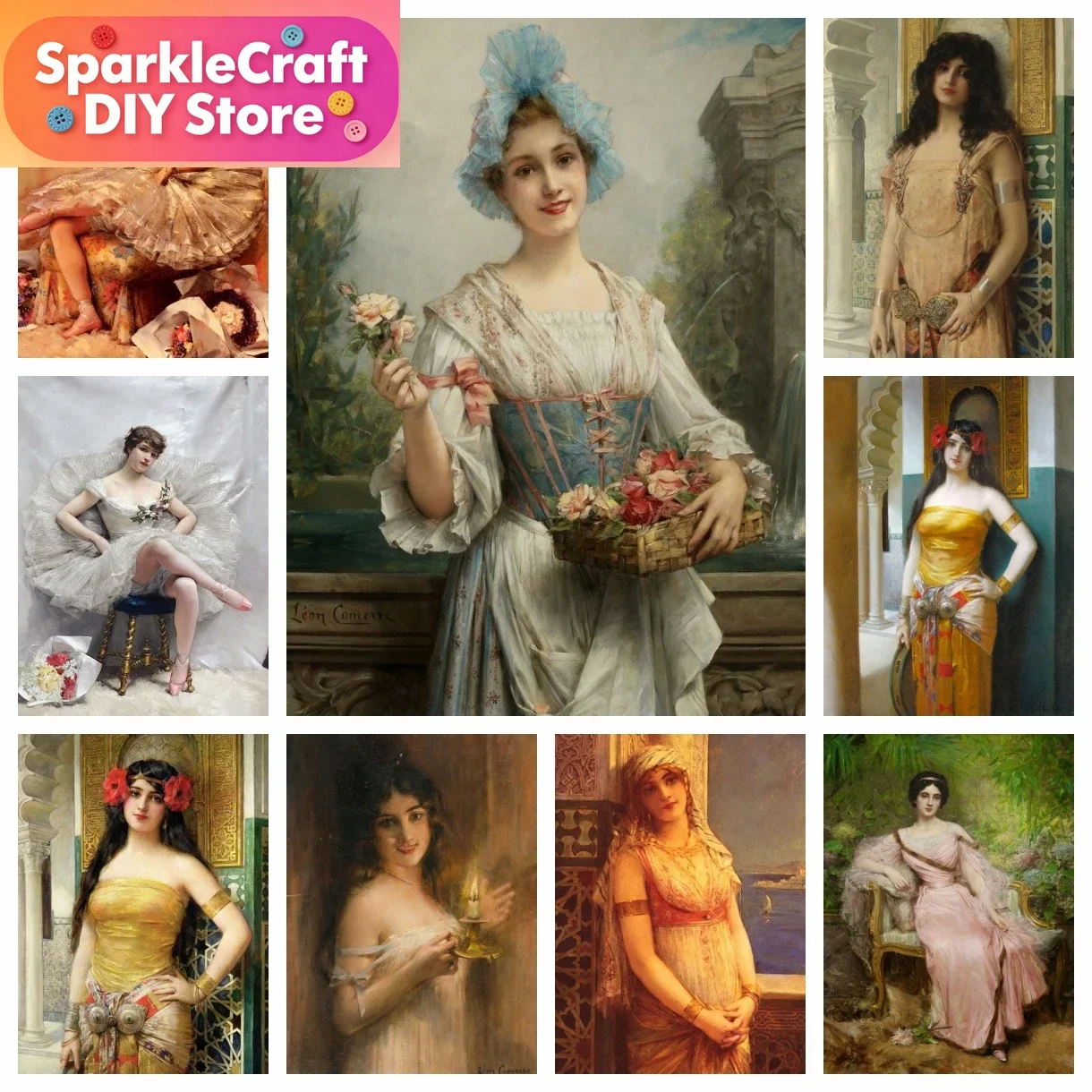 1PC Pintura Diamante Completa Sem Moldura Léon Francois Comerre Obra de Arte Francesa Retrato de Mulher Bordado Ponto Cruz Mosaico