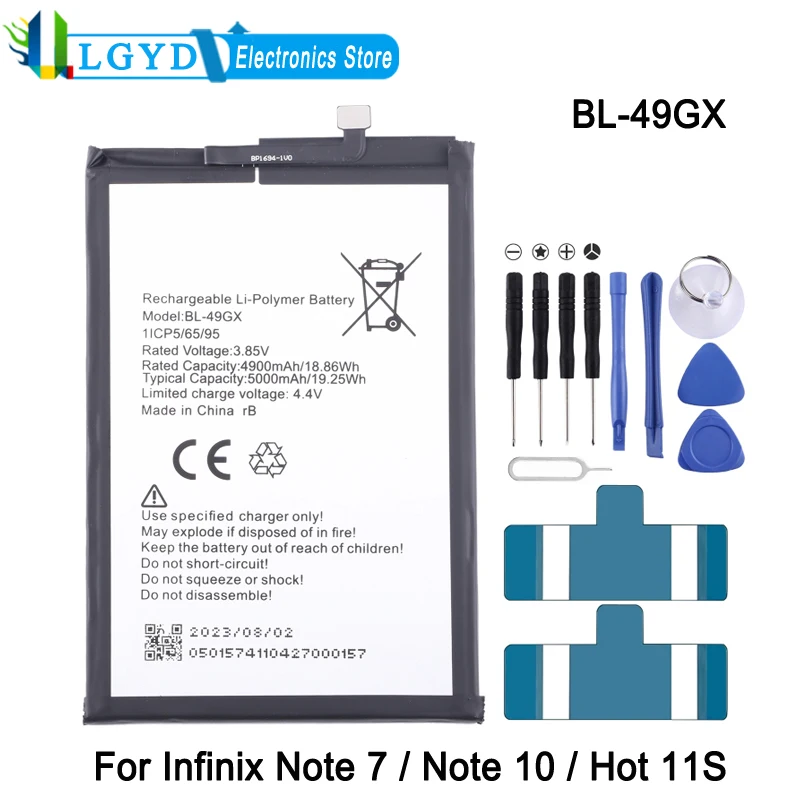 BL-49GX Li-ion Polymer Battery For Infinix Note 7 / Note 10 / Hot 11S Phone 5000mAh Rechargeable Battery Replacement Part