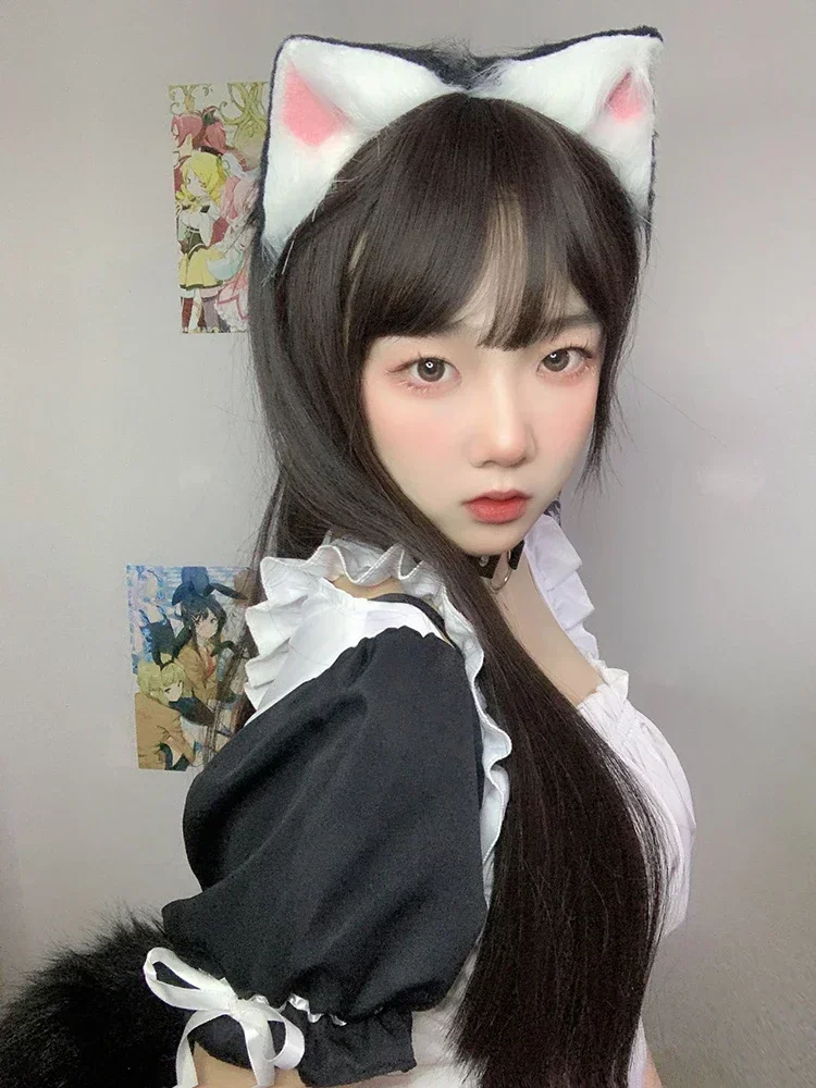FluffyAnime Animal Fur Fox Tail Cat Paws Gloves and Ears Headwear Face Mask Cosplay Costume  Set Halloween Party Accessorie