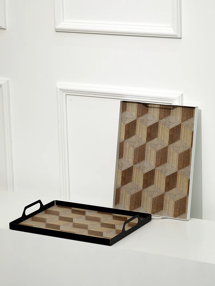 

Nordic Sle Wood ain Leather Pad Tray Large Capaci Iron Art Storage Plate Multi Purpose Serving Plate Home Decor Tray