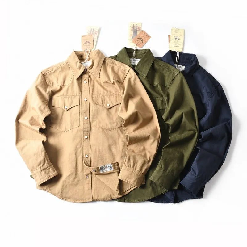 

Waed Pure Cotton American Sle Casual Loose Long Sve Collared irt Men's Autumn Workwear irt Jaet Large Size