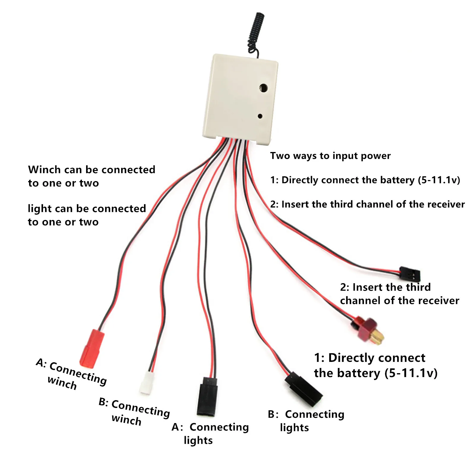 RC 4 Ways 4CH Winch Control Wireless Remote Controller Receiver for 1/10 RC Crawler Axial SCX10 90046 Traxxas TRX4 Redcat MST