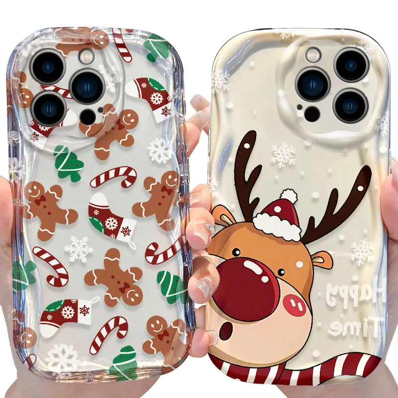 Christmas Pattern Case for iPhone 16 15 14 Pro Max 13 12 Mini 11 XS X XR 8 7 Plus SE 2022 2020 Silicone Shockproof Cover Funda