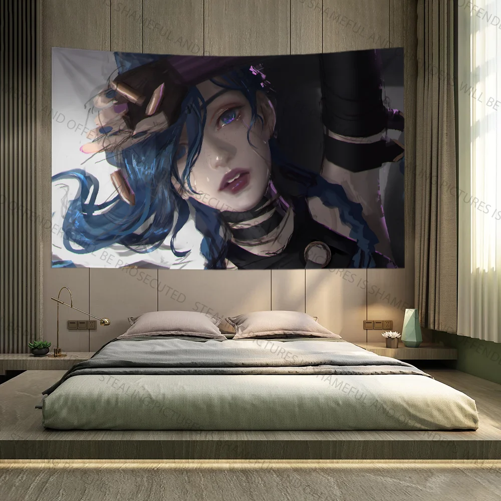 A-Arcanes 2 C-Caitlyn J-Jinx Tapestry Decoration Party Background Hanging Cloth Bedroom Tapestry Room Decor Aesthetic