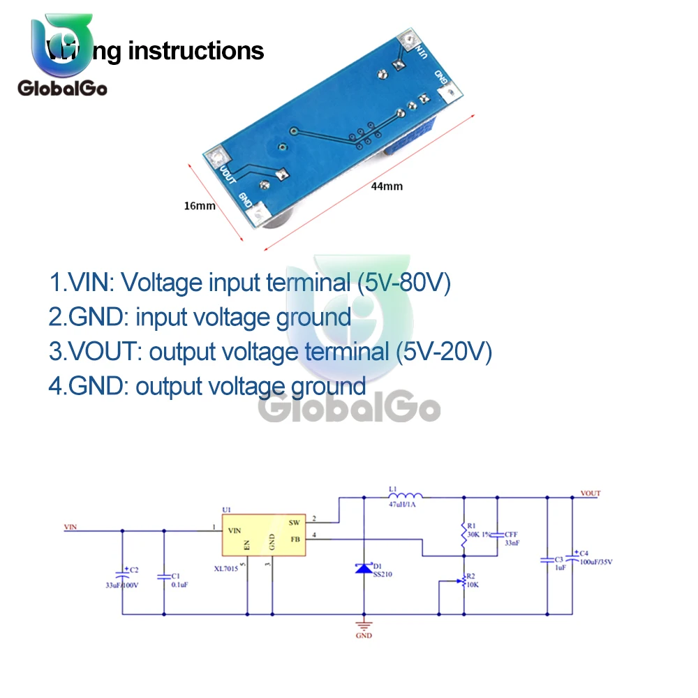 XL7015 DC-DC convertidor Dc Step-down módulo 5V-80V de entrada de voltaje Amplio 7005A LM2596