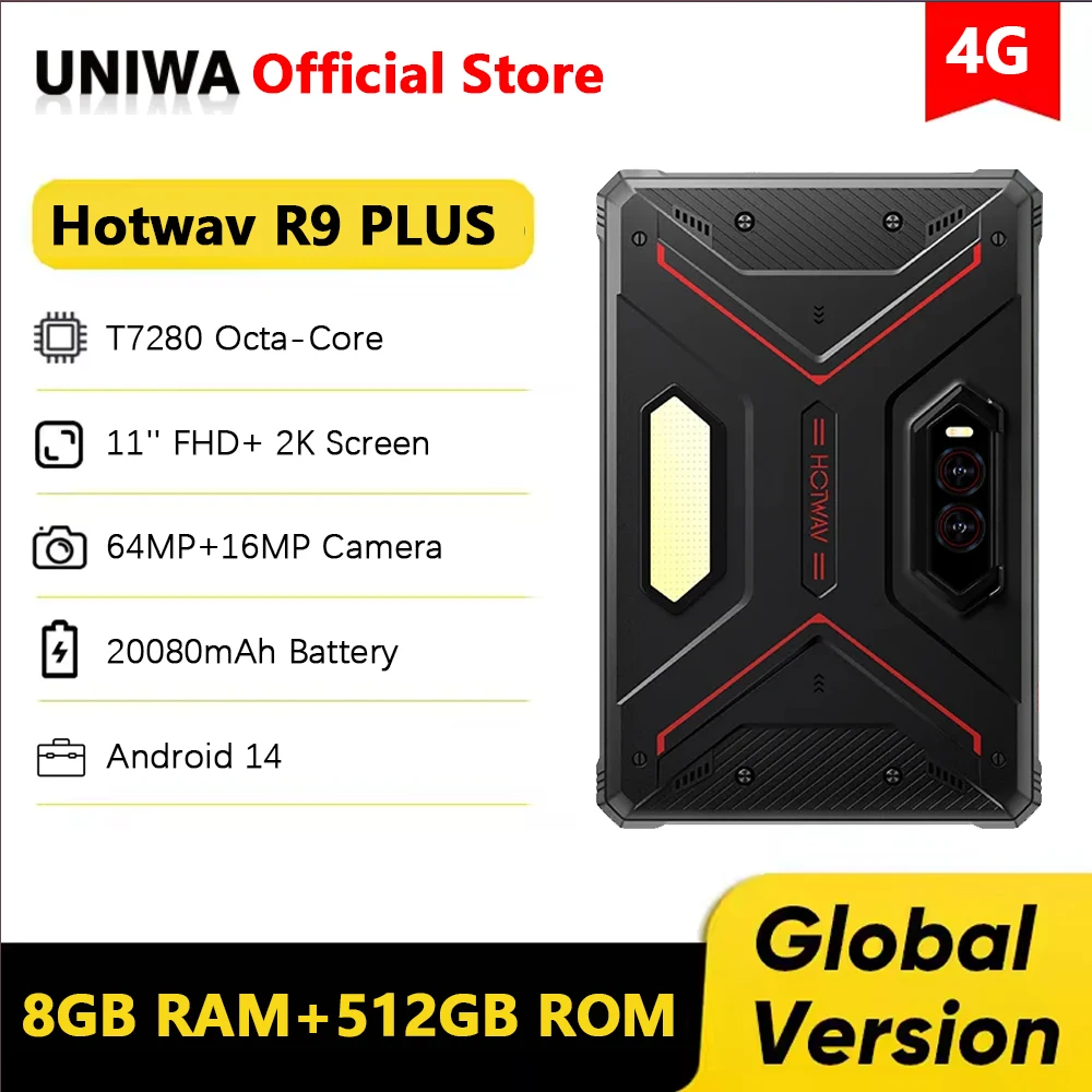HOTWAV R9 Plus 4G Rugged Tablet 20080mAh Mega Battery 11 Inch 2K 8GB 512GB Smartphone Pad 64MP Face ID Tablets PC Android 14
